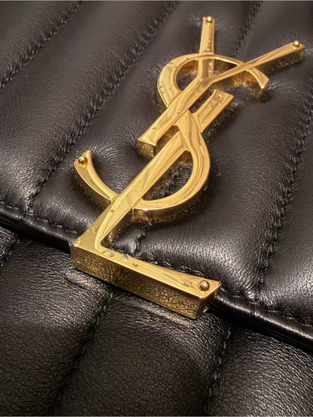 Saint Laurent Black Quilted Leather Bag with Gold YSL Embossed Logo - Picture 10 of 11